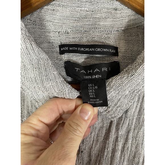 Tahari Top Womens Large‎ Gray European Grown Flax Long Sleeve Button Up Shirt - Picture 3 of 4